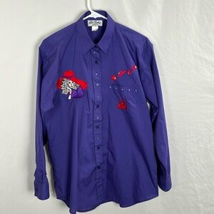 Get Lucky USA Red Hat Society Purple Applique Button Down -Size M